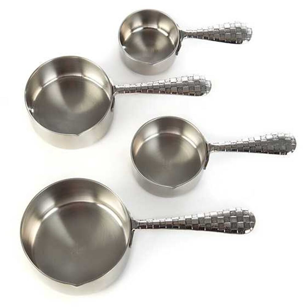 Mackenzie Childs Check Measuring Cups Stainless-Steel Silver Gift Home Decor NEW